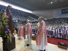 Pope Francis says Mass at Prince Moulay Abdullah Stadium in Rabat, March 31, 2019. 