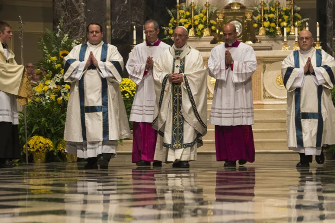 Pope Francis says Mass for clergy and religious in Philadelphias Cathedral Basilica of Saints Peter and Paul Sept 26 2015 Credit LOsservatore Romano CNA 9 26 15