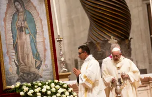 Pope Francis says Mass for the feast of Our Lady of Guadalupe at St. Peter's Basilica, Dec. 12, 2018.   Daniel Ibáñez/CNA.
