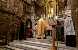 Pope Francis says Mass in the Holy House of Loreto, March 25, 2019.   Daniel Ibanez/CNA.