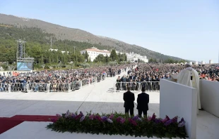 Pope Francis says Mass outside the Sanctuary of St. Padre Pio in San Giovanni Rotondo March 17, 2018.   Vatican Media.