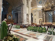 Pope Francis says a special Mass for migrants in St. Peter's Basilica July 6, 2018. 