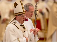 Pope Francis says the Chrism Mass at St. Peter's Basilica on March 29, 2018. 