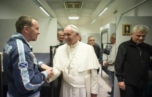 Pope Francis makes a visit to Rome's new dorms for homeless men on Oct. 15, 2015.   L'Osservatore Romano.