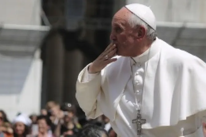 Pope Francis sends a kiss to someone in the crowd at the May 8 2013 general audience in St Peters Square Credit Stephen Driscoll CNA