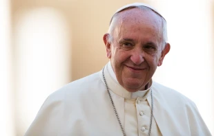Pope Francis smiles during an encounter in St. Peter's Square Oct. 14, 2017.   Daniel Ibanez/CNA.