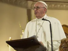 Pope Francis speaks at St. Patrick's Cathedral in New York City during Vespers on Sept. 24, 2015. 