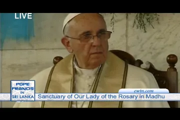 Pope Francis speaks at the Sanctuary of Our Lady of the Rosary at Madhu in Sri Lanka Jan 14 2015 Credit EWTN 2 CNA 1 14 15