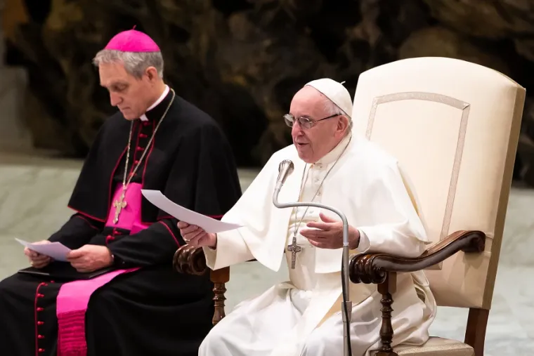 Pope Francis speaks at the general audience Jan. 9, 2019. Credit: Daniel IbÃ¡Ã±ez/CNA.