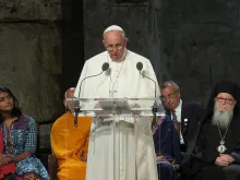 Pope Francis speaks during an interreligious prayer service at Ground Zero, Sept. 25, 2015. 