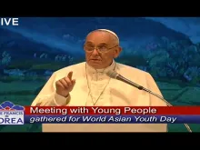 Pope Francis speaks during his meeting with young people for Asian Youth Day August 15, 2014. 