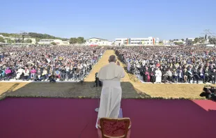 Pope Francis speaks in Alessano, Italy April 20, 2018.   Vatican Media.
