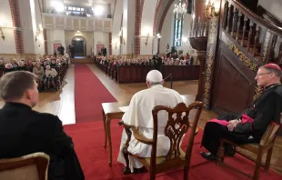 Pope Francis speaks in St. James Catholic Cathedral in Riga, Latvia Sept. 24, 2018.   Vatican Media.