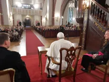 Pope Francis speaks in St. James Catholic Cathedral in Riga, Latvia Sept. 24, 2018. 