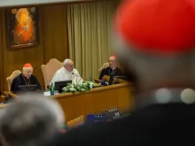 Pope Francis speaks in the Vatican's synod hall, Oct. 7, 2019. 