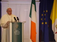 Pope Francis speaks to Irish authorities during a trip to Dublin Aug. 25. 