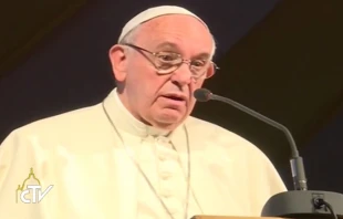 Pope Francis speaks to priests, religious and seminarians at St. Mary's school in Nairobi Nov. 26, 2015.   Screentshot/CTV.