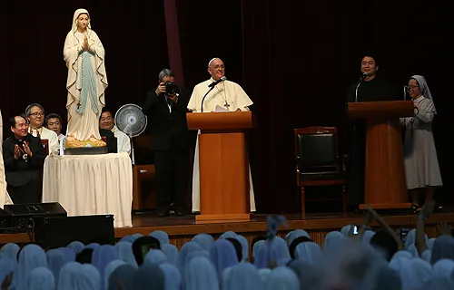 Pope Francis speaks to religious communities at the Training Center 'School of Love' in Kkottongnaeon, South Korea, Aug. 16, 2014. ?w=200&h=150
