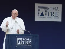 Pope Francis speaks to students during his visit to Roma Tre University Feb. 17, 2017. 