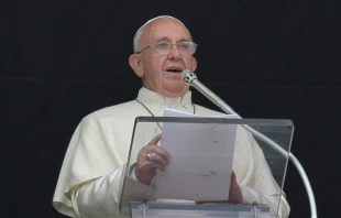 Pope Francis speaks to a crowd in St. Peter's Square.   Vatican Media.