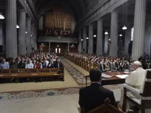 Pope Francis speaks to young married couples in Mary's Pro-Cathedral in Dublin Aug. 25, 2018. 