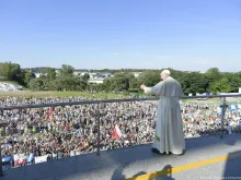 Pope Francis speaks to youth outside of Krakow's St. John Paul II Shrine, July 30, 2016. 