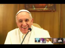 Pope Francis speaks with children through Google Hangouts, Feb. 5, 2015.