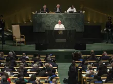 Pope Francis speaks to the United Nations General Assembly in New York City, Sept. 25, 2015. 