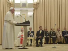 Pope Francis speaks to authorities in Bangkok, Thailand Nov. 21, 2019. 