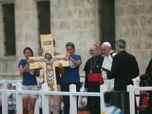 Pope Francis greets participants in a youth meeting in Havana Sept. 20, 2015. 