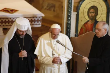 Pope Francis visit the Ukrainian Greek Catholic community in Rome Credit Daniel Ibanez CNA