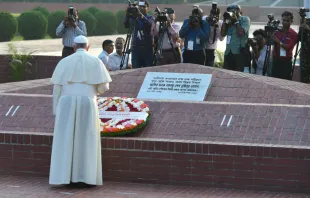 Pope Francis at the the National Martyr’s Memorial in Savar, Bangladesh.   L'Osservatore Romano.