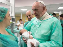 Pope Francis visited the neonatology ward of San Giovanni in Rome, Sept. 16, 2016. 