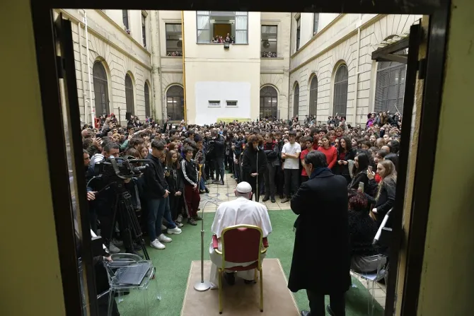 Pope Francis visits Pilo Albertelli high school in Rome Dec 20 2019 Credit Vatican Media