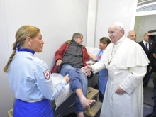 Pope Francis visits a mobile medical clinic in St. Peter's Square Nov. 15, 2019. 