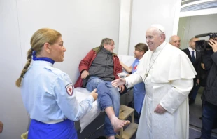 Pope Francis visits a mobile medical clinic in St. Peter's Square Nov. 15, 2019.