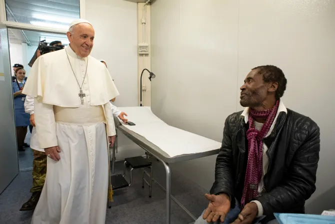Pope Francis visits temporary medical clinics for the poor in St Peters Square Nov 16 2018 Credit Vatican Media CNA