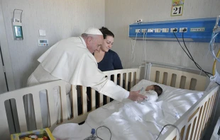 Pope Francis visits the Bambino Gesu di Palidoro hospital outside Rome, Jan. 5, 2018.   Vatican Media.