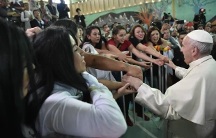 Pope Francis visits the Female Central Penitentiary in Santiago, Chile, Jan. 16, 2018.   Vatican Media.