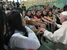 Pope Francis visits the Female Central Penitentiary in Santiago, Chile, Jan. 16, 2018. 