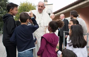Pope Francis visits children at the SOS Village in Rome, Oct. 14, 2016.   L'Osservatore Romano.