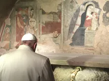 Pope Francis visits the place of the first nativity scene in Greccio, Italy on Jan. 4, 2015. 