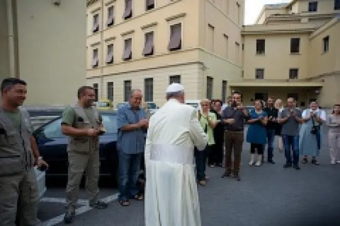 Pope Francis visits with Vatican workers on August 9 2013 LOsservatore RomanoCNA