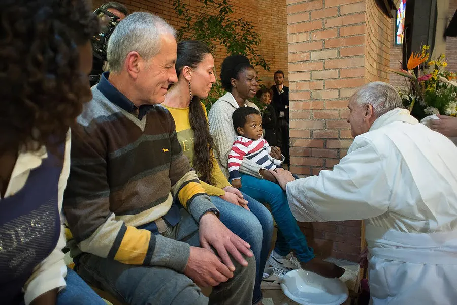 Pope Francis performing the rite of the washing of feet at a Holy Thursday Mass said at Rebibbia prison, Rome, April 2, 2015. ?w=200&h=150