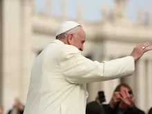 Pope Francis waves at the general audience in St. Peter's Square, Nov. 18, 2015. 