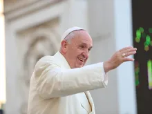 Pope Francis waves at the general audience in St. Peter's Square, Nov. 11, 2015. 