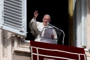 Pope Francis waves during the Angelus Nov 15 2020 Credit Vatican Media