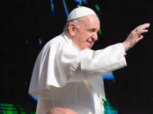 Pope Francis waves in St. Peter's Square May 8, 2019. 