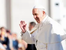 Pope Francis waves in St. Peter's Square Sept. 26, 2018. 