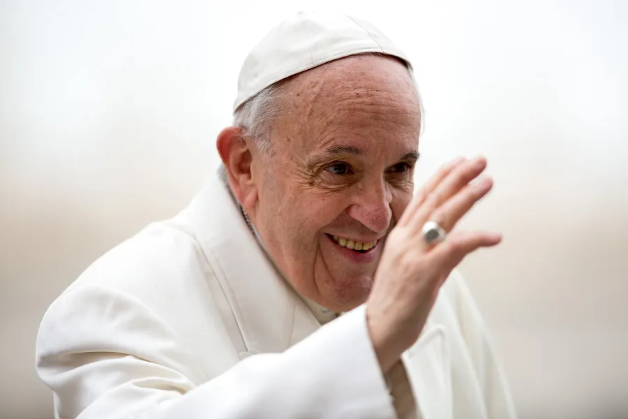 Pope Francis waves to pilgrims during his April 4, 2018 general audience in St. Peter's Square. ?w=200&h=150